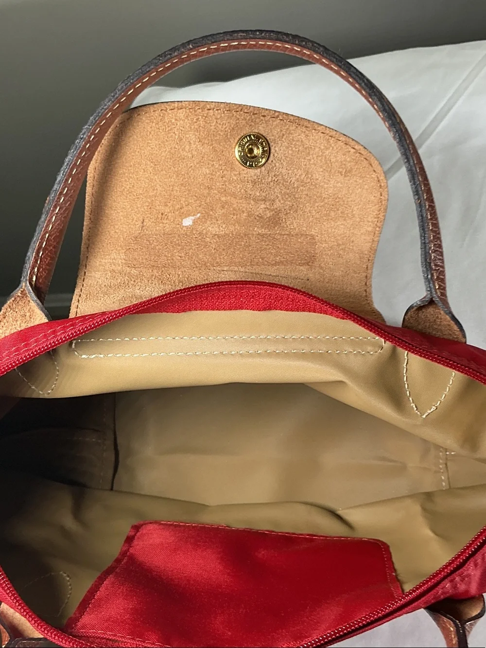 Longchamp Le Pliage Small Red Tote Bag | Made in France | Like New - Picture 6 of 9